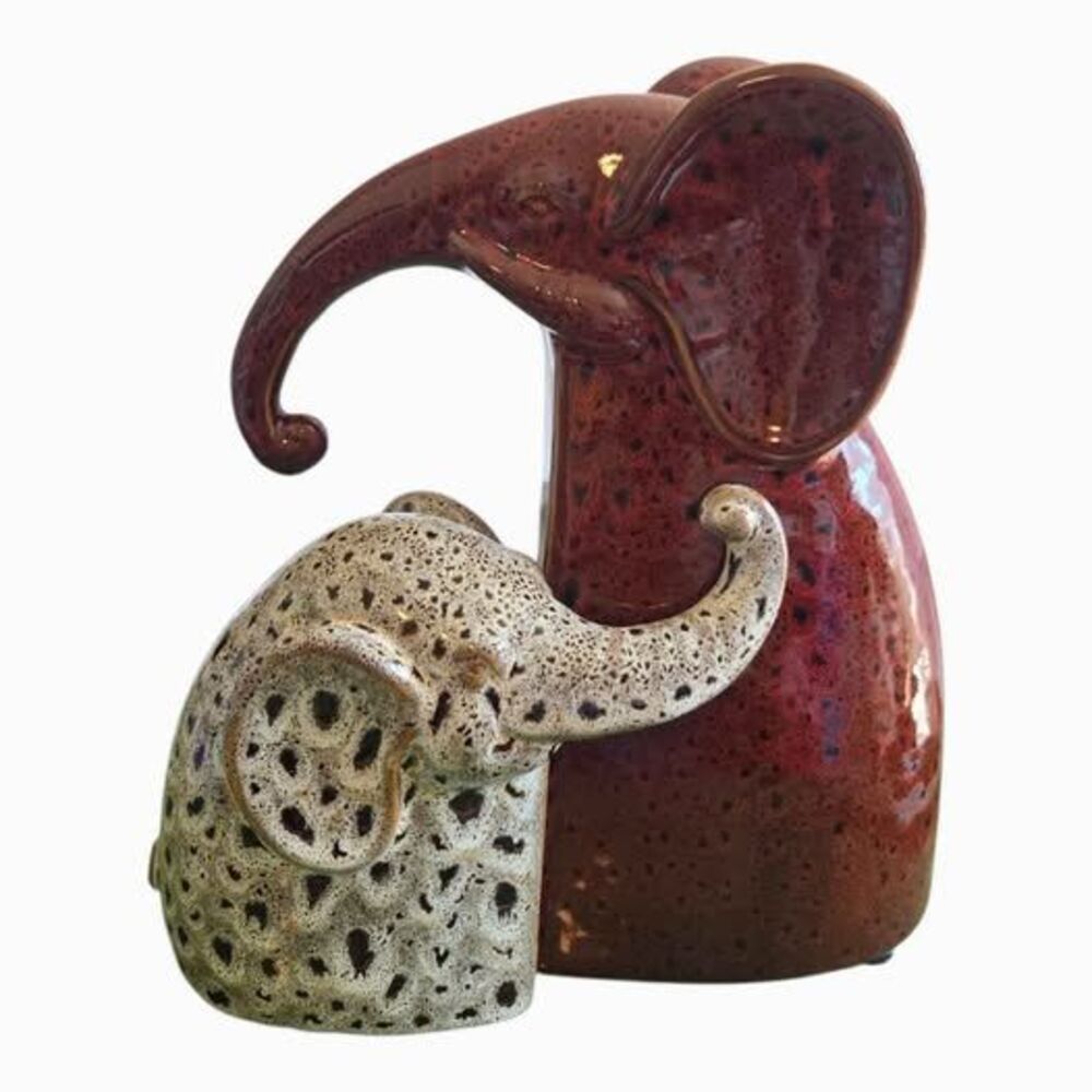 Pier 1 Imports Vintage Ceramic Elephant Bookends Figurines Mother & Baby Calf